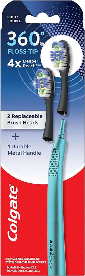 61028021 -palmolive 360 Floss Tip Replaceable Head Toothbrush Starter Kit 2 Brush Heads And Metal H
