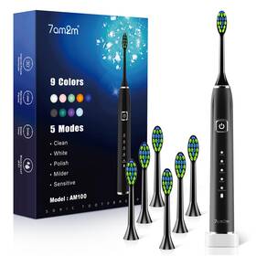 7am2m 744591031264 Sonic Electric Toothbrush With 6 Brush Heads 1 Count Pack Of Black