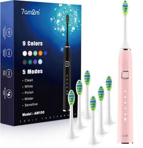 7am2m Am100t- Sonic Pink Electric Toothbrush With 6 Brush 1 Count Pack Of