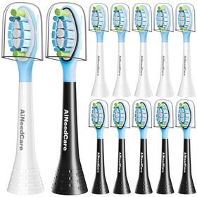 Us-ps-02-bw Aineedcare 12 Replacement Heads For Philips Sonicare Click-on Handles - 6 White And Black
