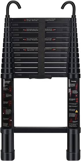 Tel-12 Archom Telescoping Ladder 12.5 Ft - Aluminum Telescopic Black 12.5ft Hook