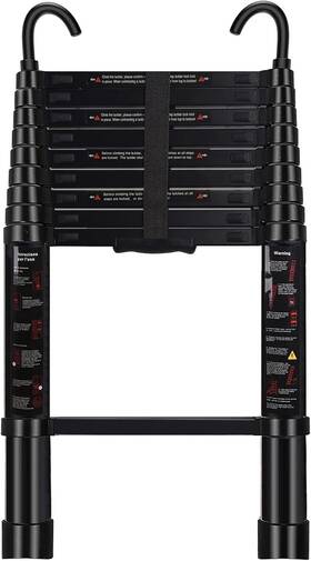 Tel-9 Archom Telescoping Ladder 9.5 Ft - Aluminum Telescopic Black 9.5ft Hook
