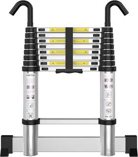 Tle-85 Archom Telescoping Ladder With Hooks 8.5 Ft 8.5ft Hook Stabilizer Silvery