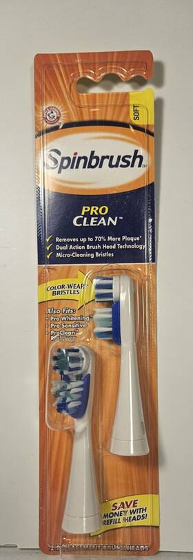 Arm & Hammer 076687800080 And Spinbrush Pro Clean Soft Bristles 2 Replacement Brush Heads