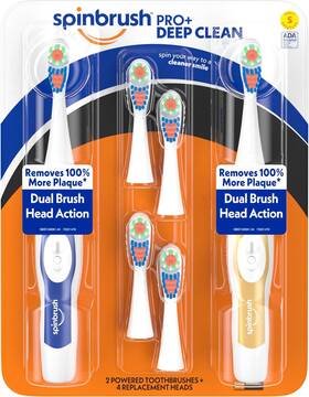 Arm & Hammer 690004109122 Spinbrush Pro Deep Clean Value Pack Battery Toothbrush For Adults 2 Brushes