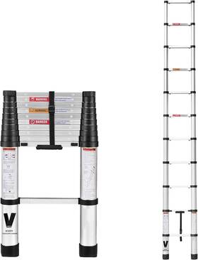 Boweiti 748305940477 Telescoping Ladder 10.5ft Extension One Button Silver