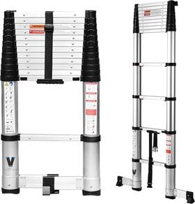 Boweiti12.5hj Boweiti Telescoping Ladder 12.5ft Extension One Button Silver Black