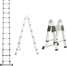 Bowoshen 747749678519 12.5ft Telescoping Ladder A-frame Extension Folding Aluminum 12 Steps