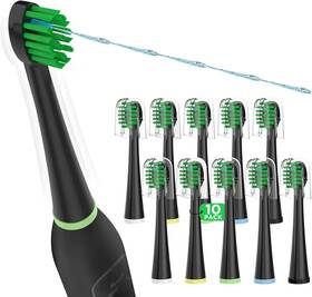 Sf-01-04 Branded 445007164134 Waterpik Sonic Fusion Toothbrush Heads 10ct Compact With Covers Black