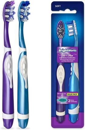 620729 Brightworks Sonic Battery Powered Toothbrush 2-pack Blue/purple Soft