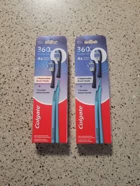 Colgate 647254005636 2 360 Floss Tip Toothbrushes Replaceable Heads And 1 Handle Each Box