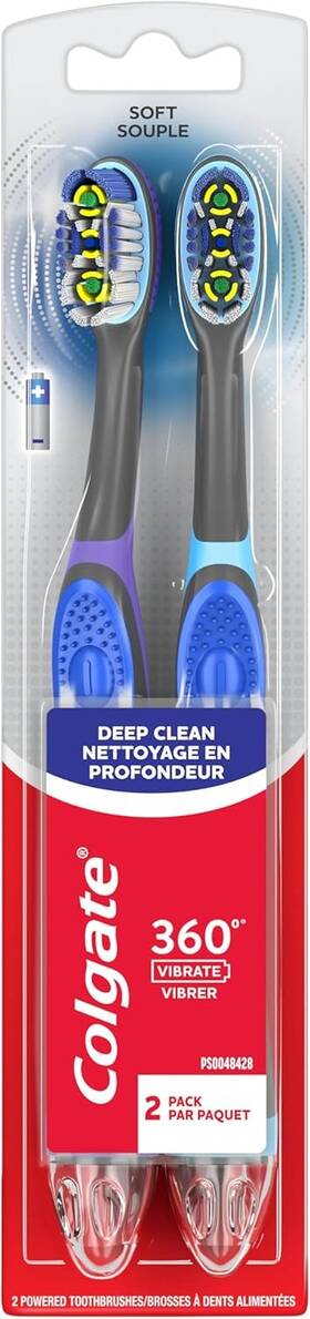 Cn06090a Colgate 360 Vibrate Deep Clean Battery Operated 2 Count Pack Of 1 Grey