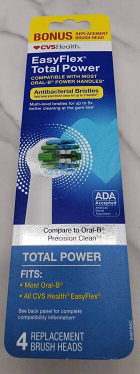 Cvs 050428265314 Health Easyflex Total Power Anti-bacterial Replacement Brush Heads 4 Ct
