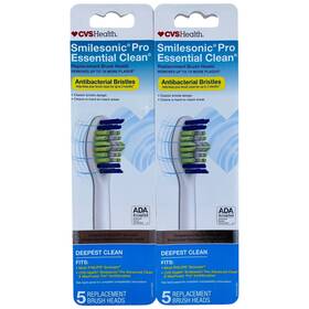 378321 Cvs 2 - 5 Pack Smilesonic Pro Essential Clean Antibacterial Replacement Brush Heads