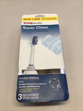 251722 Cvs Health #251722 Sonic Clean Replacement Screw On Brushheads 3 Pack Removes Plaque