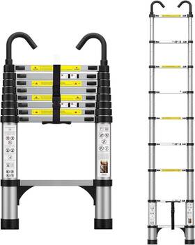 Dj-sst2 Dajianglx 8.5ft Telescoping Aluminum Extension Ladder With Hooks Silvery