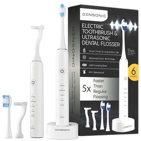 Densonic Brsh-z1-wht Electric Toothbrush And Flosser Combo 2-in-1 Sonic Cleaning No-mess