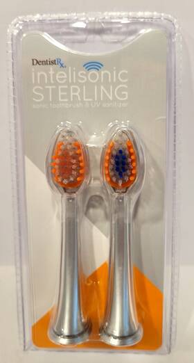 Dentistrx 858510002119 Intelisonic Sterling Brush Head Refill 2 Pack Silver Dentist Rx New