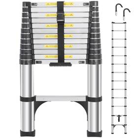 Dezex 732236948329 Telescoping Ladders 16.5 Ft Aluminum Ladder - Hooks Silver