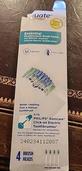 Equate 194346119691 4 Essential Replacement Brush Heads For Sonicare Click-on Electric Toothbrushes