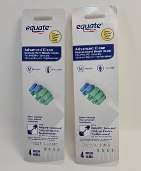 Equate 194346119707 Lot Of 2 Advanced Clean Sonicare Replacement Brush Heads 8 Total - Medium