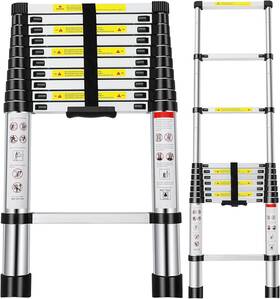 132264-5354-1442250261 Fahkns Telescoping Ladder 10.5ft Aluminum Extension With 2 Silver