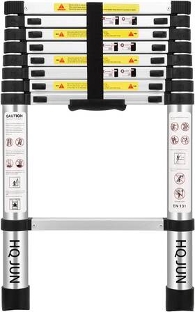 Hqjun 778778029133 8.5ft/2.6m Telescoping Ladders En131standards Silver Black
