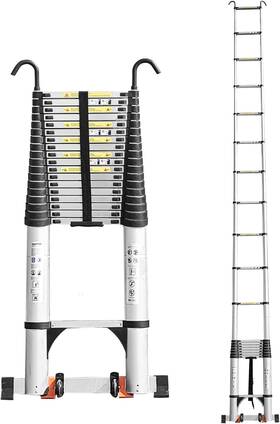 Jadduo 717661536822 Telescoping Ladder 27.9 Ft Extension Aluminum Silver