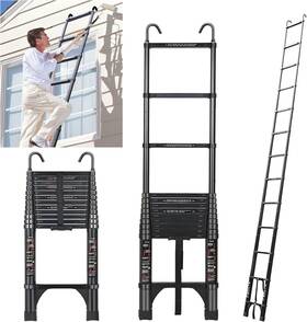 Jadduo 756594418270 16.5ft Telescopic Ladder Aluinum With Hook Black