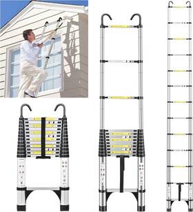 Jadduo 756594418294 12.5 Ft Telescopic Ladder Aluinum 12.5ft With Hook Silver