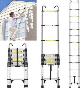 Jadduo 756594418300 14.5 Ft Telescopic Ladder Aluinum 14.5ft With Hook Silver