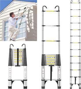 Jadduo 756594418331 20.3 Ft Telescopic Ladder Aluinum 20.3ft With Hook Silver
