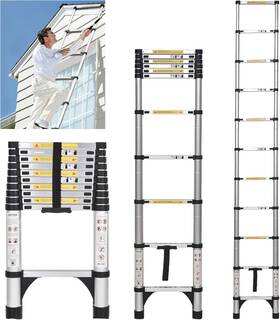 Sladder-10 Jadduo Telescoping Ladder 10.5 Ft Extension Aluinum 10.5ft Silver