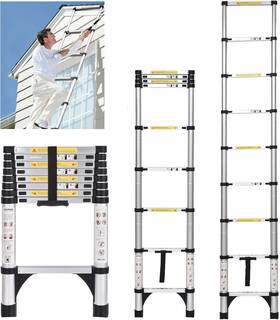 Sladder-8 Jadduo Telescoping Ladder 8.5 Ft Extension Aluinum 8.5ft Silver