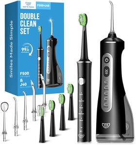 Jtf F500&j40-amz Electric Toothbrush With Water Flosser Combo 2-in-1 Portable Oral Black
