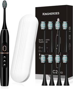Sbx-2 Kingheroes Electric Toothbrush Set Comes With 8 Brush Heads And Travel Case 4 Modes Black