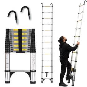 Sbriv001 Kzebra Telescoping Ladder 12.5 Ft Aluminum Lightweight Silver/black