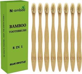 N-amboo 726084565401 Bamboo Toothbrush Boar Bristles 100% Biodegradable And Natural 8 Pieces Of One P