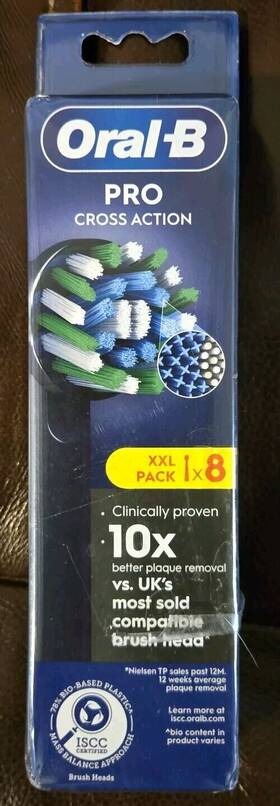 Oral-b 006540893388 Pro Cross Action Replacement Tooth Brush Heads 8 Pack Black New Sealed