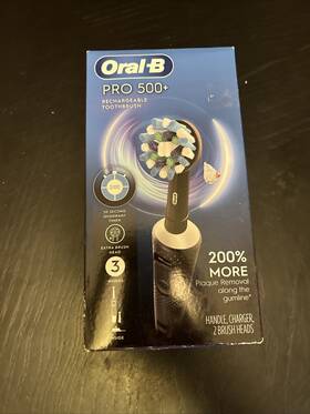 Oral-b 069055133316 New Sealed Pro 500 Rechargeable Toothbrush 3 Modes And 2 Brush Heads Black