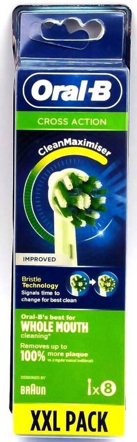 Oral-b 210201318651 Cross Action Toothbrush Heads With Clean Maximiser Xxl Pack Of 8 Count
