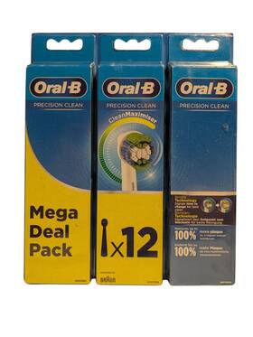 Oral-b 210201325291 Precision Clean Replacement Brush Heads 12 Pack Cleanmaximiser Braun New