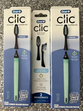 Oral-b 300410108311 Wow 4 Clic Brush Heads And 2 Teal Toothbrushes Fast Free Ship