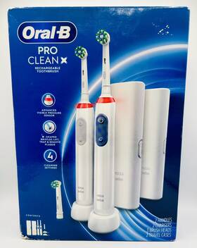 990013042 Oral-b Pro Clean X Rechargeable Toothbrush 2 Pack 3 Brush Heads Cases New