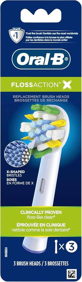 Eb25ab-04 Oral-b Floss Action Replacement Electric 3 Count Pack Of 1 White