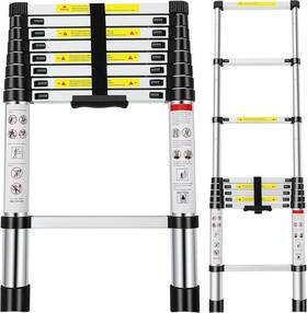 132263-5368-1705505041 Peayli Telescoping Ladder 8.5ft Aluminum Extension With Silver Black