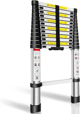 166569-5368-1724538741 Peayli Telescoping Ladder 12.5ft Aluminum Extension Silver Black