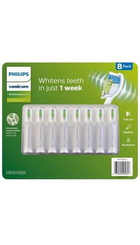 3860427 Philips Sonicare W Diamondclean Replacement Heads 8-pack White Medium Bristles