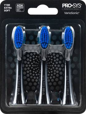 Pro-sys 366975066602 Black Variosonic Electric Toothbrush Replacement Heads V180 Extra Soft