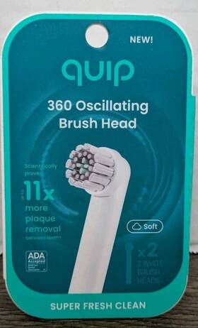 920-00275 Quip 360 Oscillating Electric Toothbrush Brush Head Refill Soft White 2-pack New